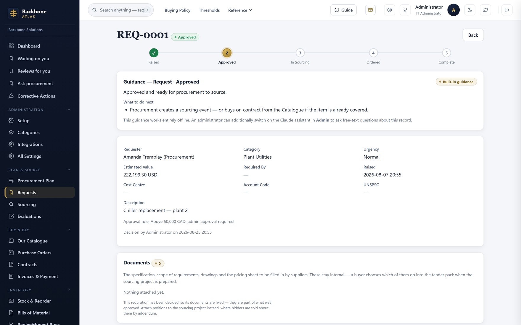 The guidance panel — Built-in guidance on every record, plus the optional advisory 'ask' box — which states what it sends.