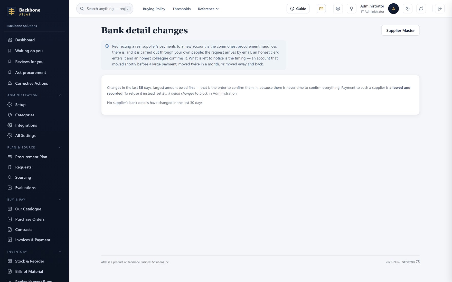 Bank detail changes — Recent changes, ordered by what you owe that supplier.