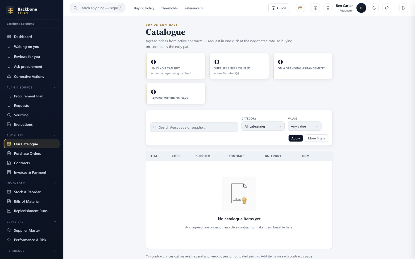 Catalogue — Items on active arrangements, at contracted prices.