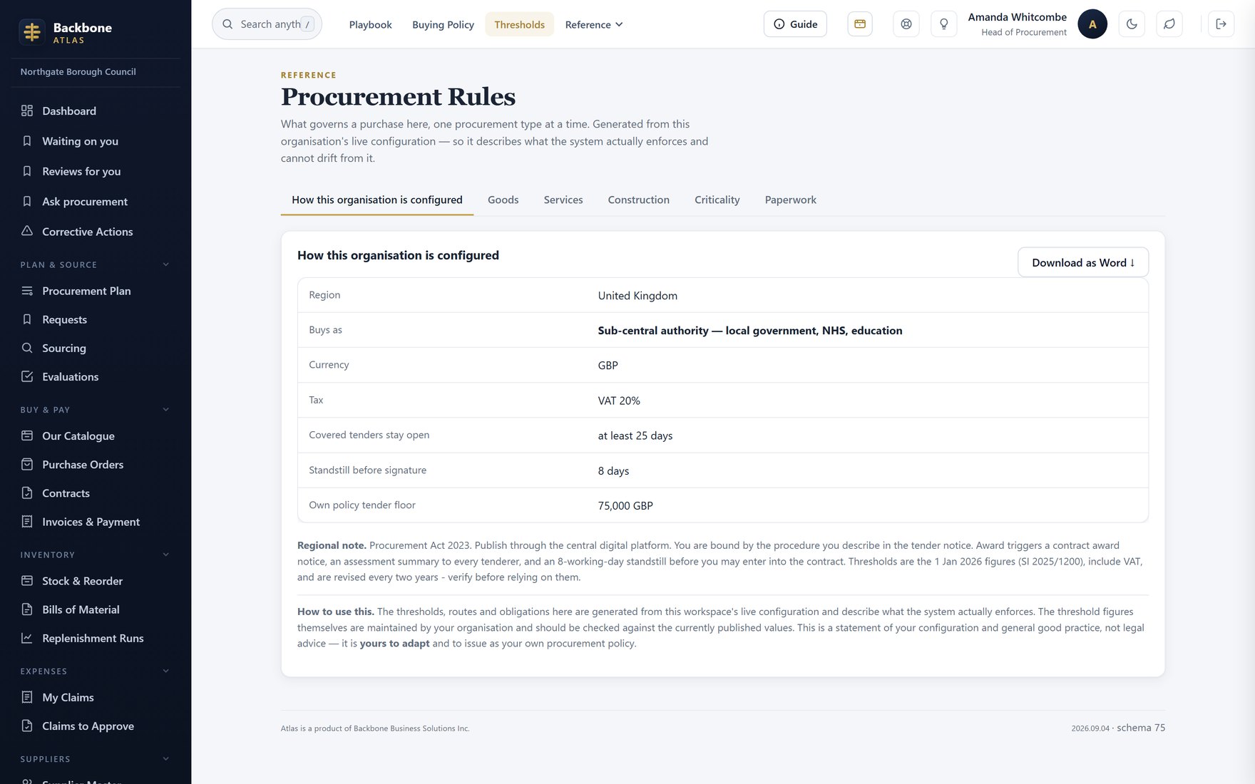 Procurement Rules generated for a UK contracting authority under the Procurement Act 2023